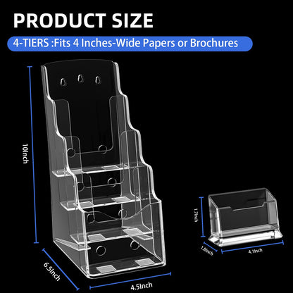 Nellvita 2 Pcs Acrylic Brochure Holder, 4 x9 Inches Flyer Holder, 4 Tier Clear Pamphlet Holder, 4 Inch Wide Magazine Literature Organizer Holder, Brochure Display Stand, for Wall Mount or Desktop Use