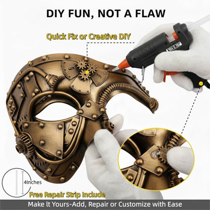 Ubauta Steampunk Cyborg Mask for Halloween: Handcrafted Plastic with Gold Metallic Finish - DIY Repair Strip & Adjustable Fit