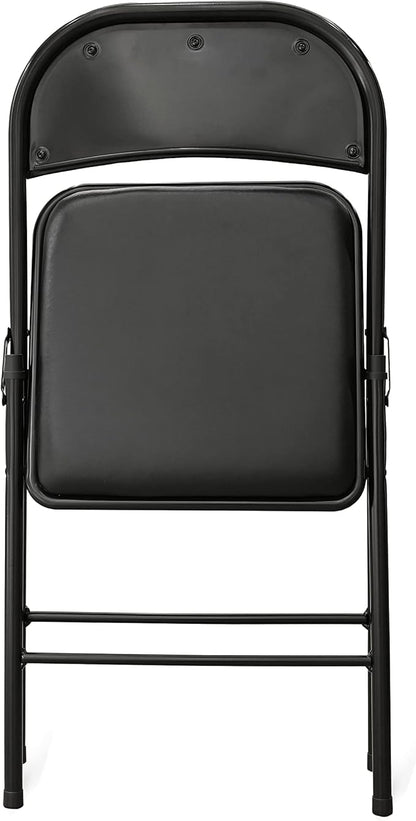 Amazon Basics Comfortable Vinyl-Padded Metal Steel Folding Chairs for Events, Easy to Fold and Store, Black, 4-Pack