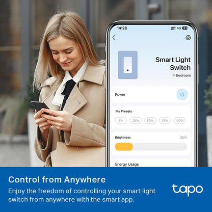 TP-Link Tapo Smart 3 Way Dimmer Switch KIT, Matter Compatible, Energy Monitoring, Neutral Wire Required, Works with Alexa, Siri, Google Home, SmartThings, UL Certified, 2.4GHZ Wi-Fi, Tapo S515D KIT
