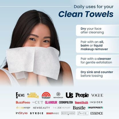 Clean Skin Club Clean Towels®, 100% USDA Biobased Face Towel, Disposable Face