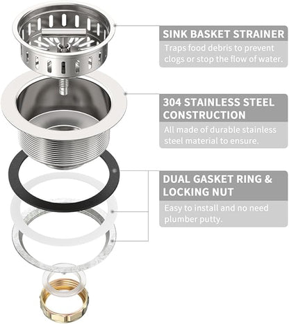 KONE 3-1/2 Inch Kitchen Sink Drain Strainer Assembly Made by All Stainless Steel