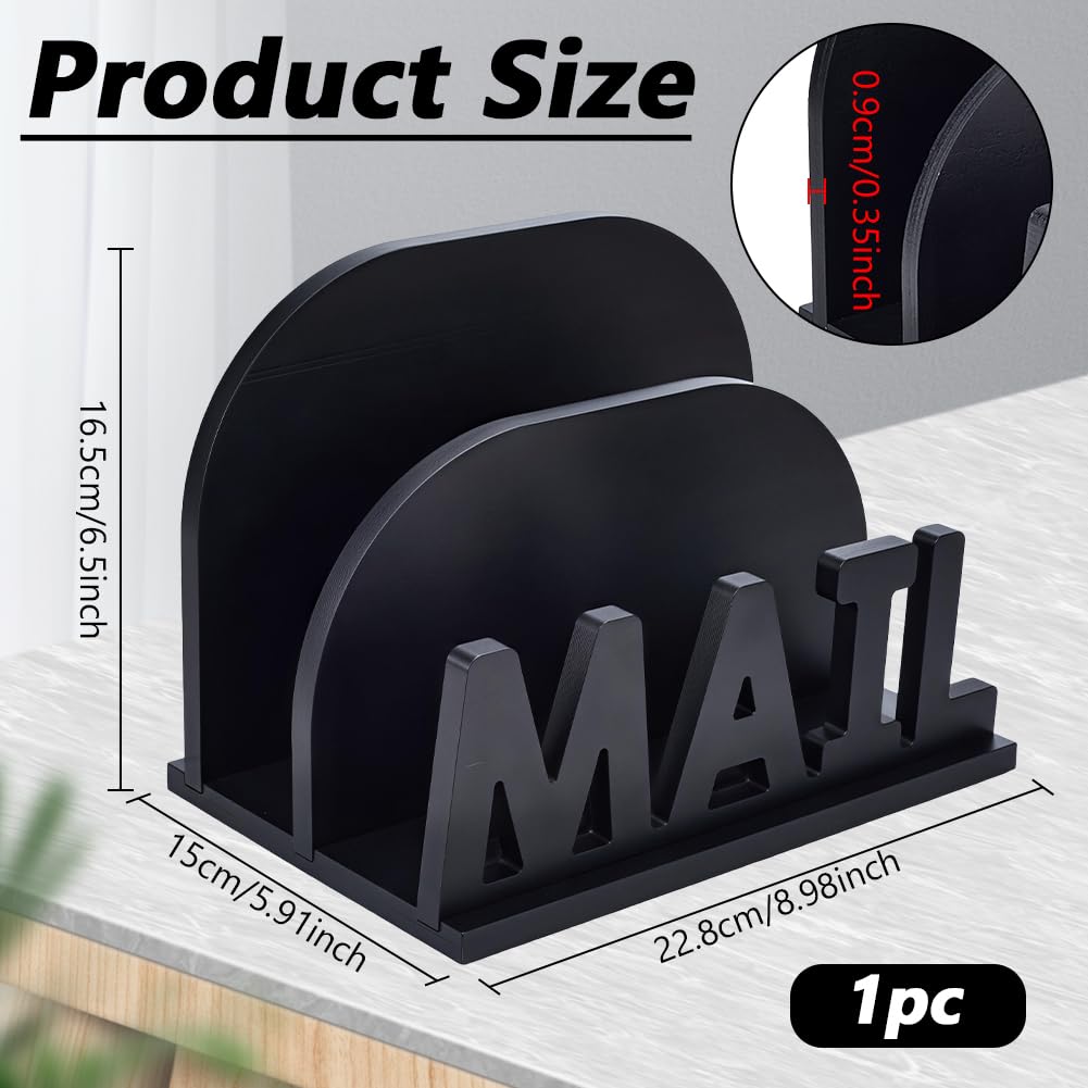 NBEADS 2 Slot Mail Organizer Holder, Wooden Mail Organizer for Desk Mail Organizer Countertop for Office Desktop Envelope and Document Storage Rack, 9x5.9x6.5 Inch