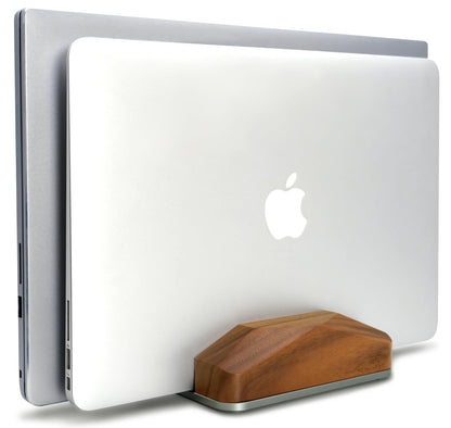 GEVO Dual Laptop Holder Vertical Laptop Stand, Natural Wood, Adjustable Dock, Wooden Laptop Stand, Vertical Laptop Holder for Desk, Widen Dock Fits All MacBook/Surface Pro 2 Devices (Black Walnut)