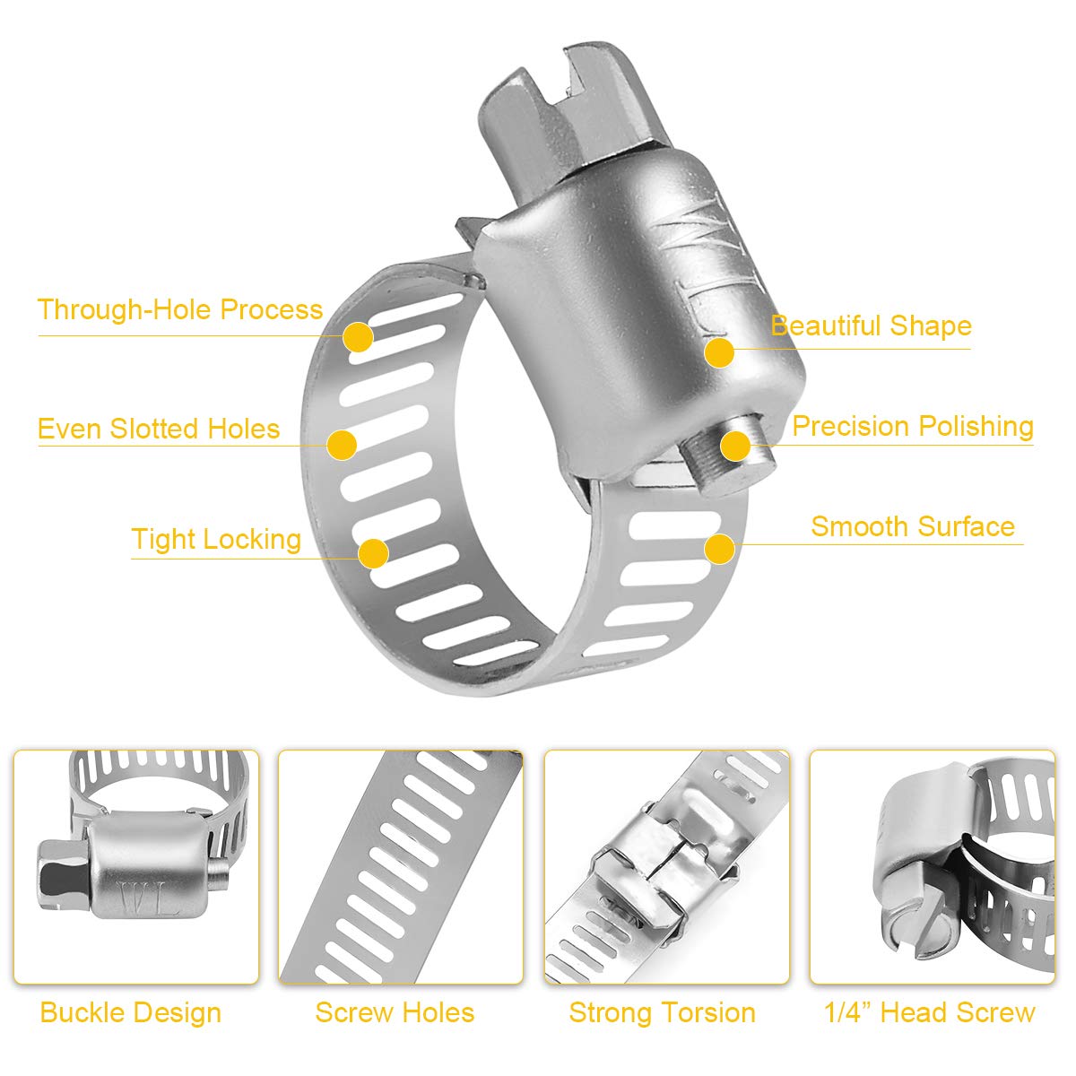 WINL Stainless Steel Hose Clamps - 22 Pack Worm Gear Drive Hose Clamps Micro Size 6 Clamping Range from 5/16 Inch to 7/8 Inch (8mm-22mm) for Automotive Plumbing, 1/2'', 3/4'' Clamps