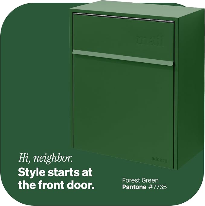 Adoorn Lockable Wall Mount Mailboxes for Outside - Large Anti-Theft Locking Mailbox for Letters - Weatherproof Construction - Durable Steel - 18.5" H x 15" L x 7.5" D - Forest Green