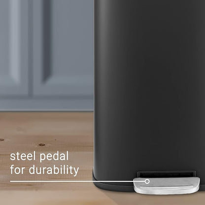happimess HPM1011B Curtis 8-Gallon Step-Open Trash Can with Soft-Close Lid, Modern, Minimalistic, Fingerprint Proof for Home, Kitchen, Laundry Room, Office, Bedroom, Bathroom, Black