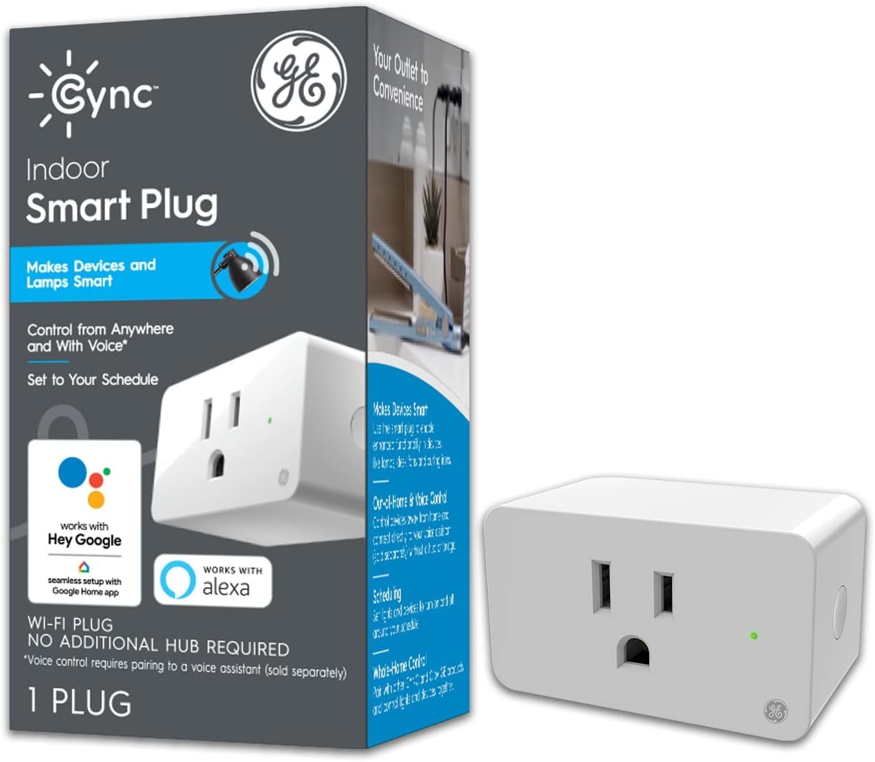 GE Cync Smart Indoor Plug, Smart Outlet Control, WiFi Outlet Plug, Matter Compatible, Works with Alexa and Google Home