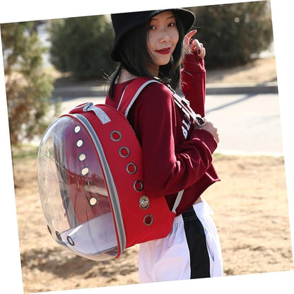 Portable Parrot Backpack Breathable Design and Wooden Bar for Outdoor Travel Pc Bird Carrier Red