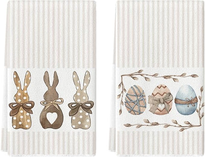 Artoid Mode Stripe Rabbit Bunny Eggs Easter Kitchen Towels Dish Towels