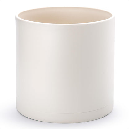 D'vine Dev 14 Inch Plastic Planter Pots for Plant Pot with Drainage Hole and Seamless Saucers, Oatmeal, 74-X-H-4