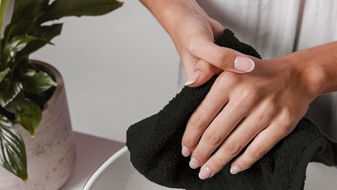 Avalon Towels Cotton Washcloths 24-Pack – 12 x 12 Inch Black Super Soft &