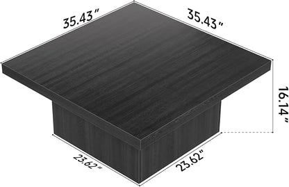 Square Coffee Table,Wooden Living Room Table,Center Table with a Large Tabletop,35.4" x 35.4",for Small Spaces, Apartments, Living Rooms, Black