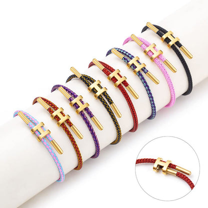 SPOMUNT Bracelets Fashion for Women Adjustable Bracelet, Gold-plated Buckle Design Titanium Steel Wire Rope Jewelry (White, Stainless Steel)