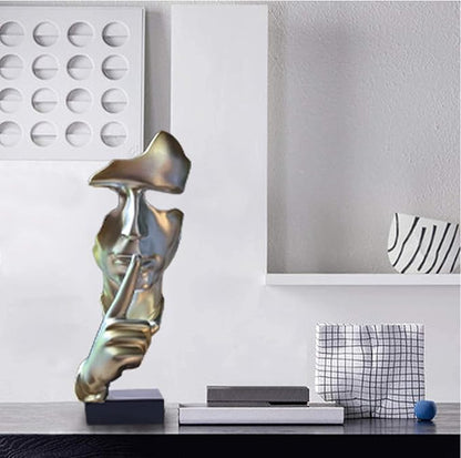 aboxoo Abstract Statues Silence is Gold Decorative Objects,Modern and Simple Resin Figurine,Desk Decoration for Office Home Piano Decor. (Silver)