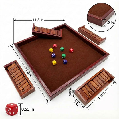 MoodLife Shut The Box Dice Game, Wooden 4 Player Board Game with Dice, Classic Family Tabletop Number Game for Kids Adults, Travel Pub Bar Party Game, Math Learning Gift