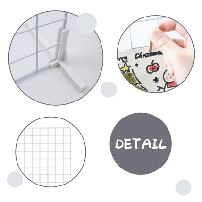 2 Sets Grid Wall Countertop Decorative Panel for Photo Display, Tabletop & Wall Mounted Display Wire Gridwall with T-Base, Mini Wood Clips & Adhesive Hooks for Shows Retail Crafts Artistic Drawings