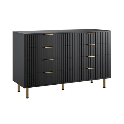 GarveeHome 8 Drawer Dresser for Bedroom, Fluted 55 in Wide Modern Chest of Drawers with Deep Drawers, Wooden Dresser Organizer for Living Room, Hallway, Kids Room, Black
