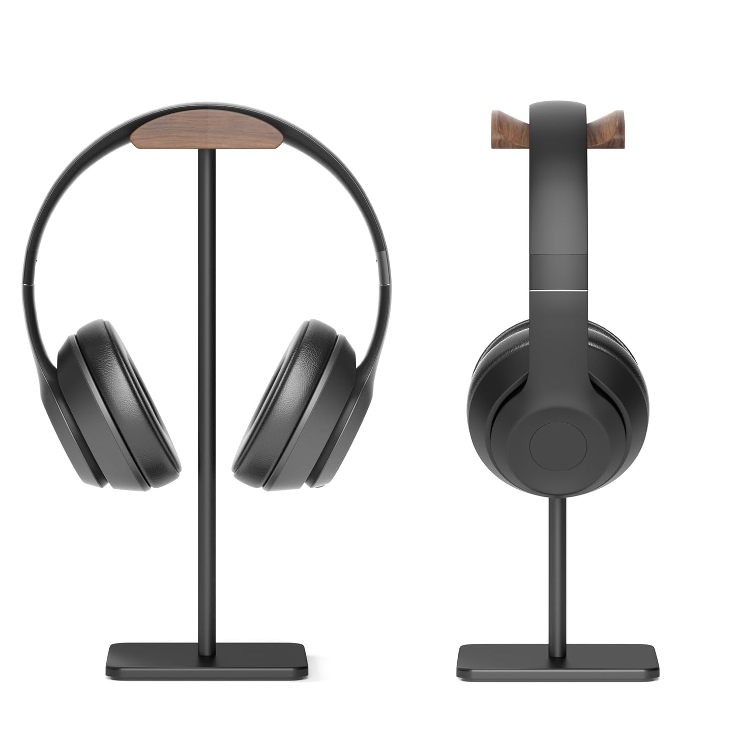 Ahonnpely Headphone Stand for Desk - Headset Stand with Aluminum Hanger and Wooden Support, Headphone Holder for AirPods Max, Sony, Bose, Beats and More (Black)