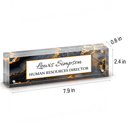 HETOOSHI Desk Name Plate Personalized, Desk Double sided pattern Name Plate Personalized Office Desk Decor for Women and Men , Teacher Nurse Boss Employee Appreciation Gifts (gilded marble, fixed pattern)