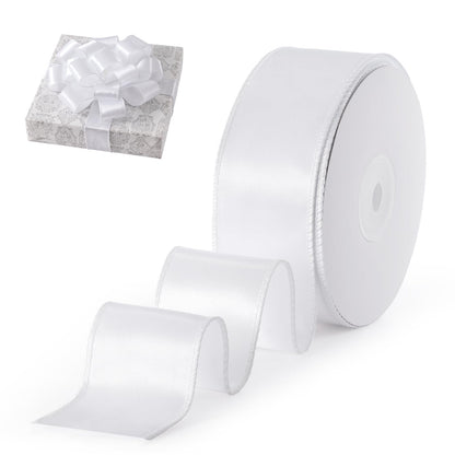 FAKILO White Satin Wired Ribbon 1.5 Inch X 20 Yards White Christmas Ribbon Wired for Gift Wrapping Christmas Tree Decoration Bows Making Wreath DIY Crafts Wedding Decor and Home Decor
