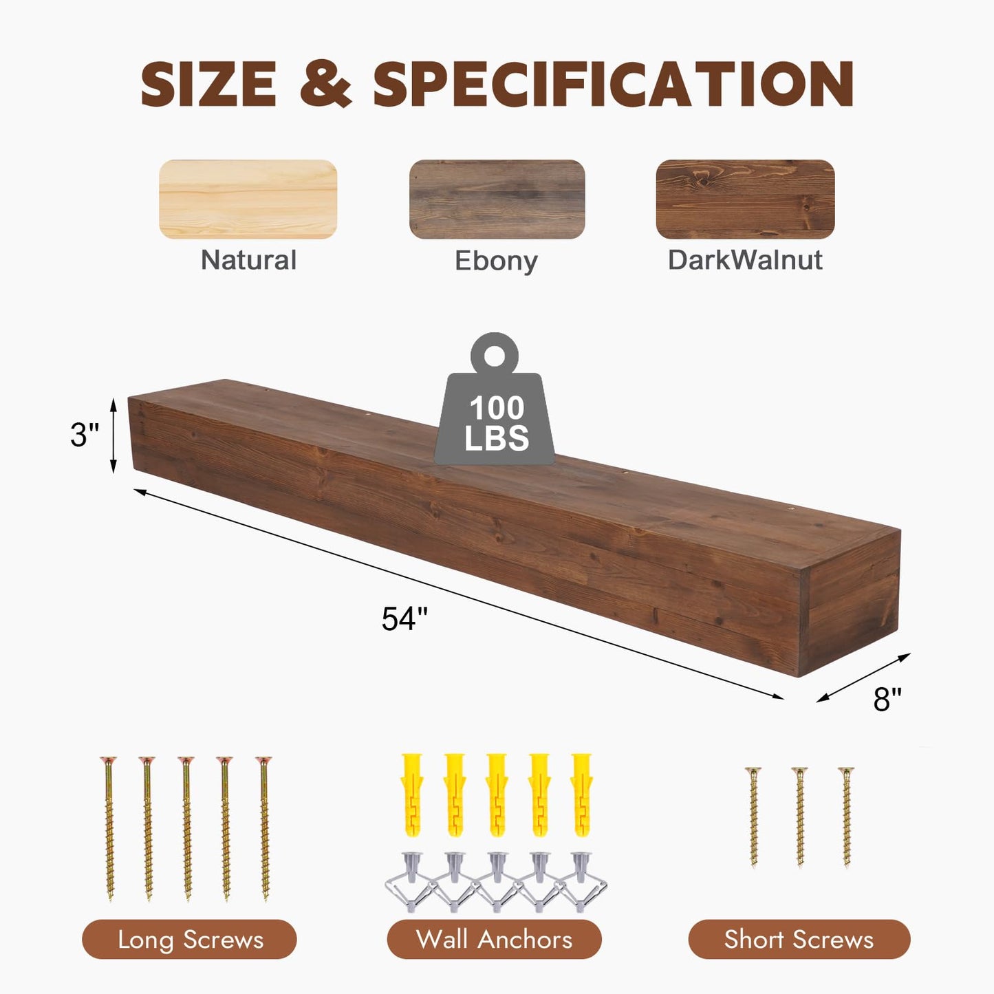 GoCampDirect Fireplace Mantle Shelf - 54×8×5Inch Handcrafted Wall Floating Mantel Shelf for Over Fireplace - Rustic Traditional Wooden Fireplace Mantels with Invisible Heavy Duty Wood Bracket