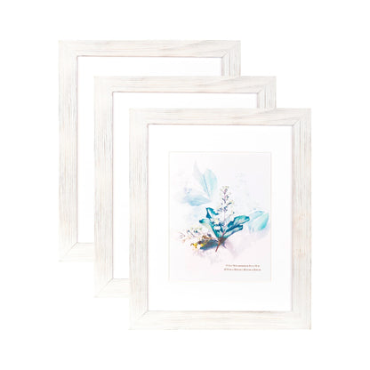KAIWIN 100% Solid Wood White 11x14 Picture Frame 3 Pack Display Picture 8x10 with Mat, Rustic Wooden Photo Frames for Wall Mounting