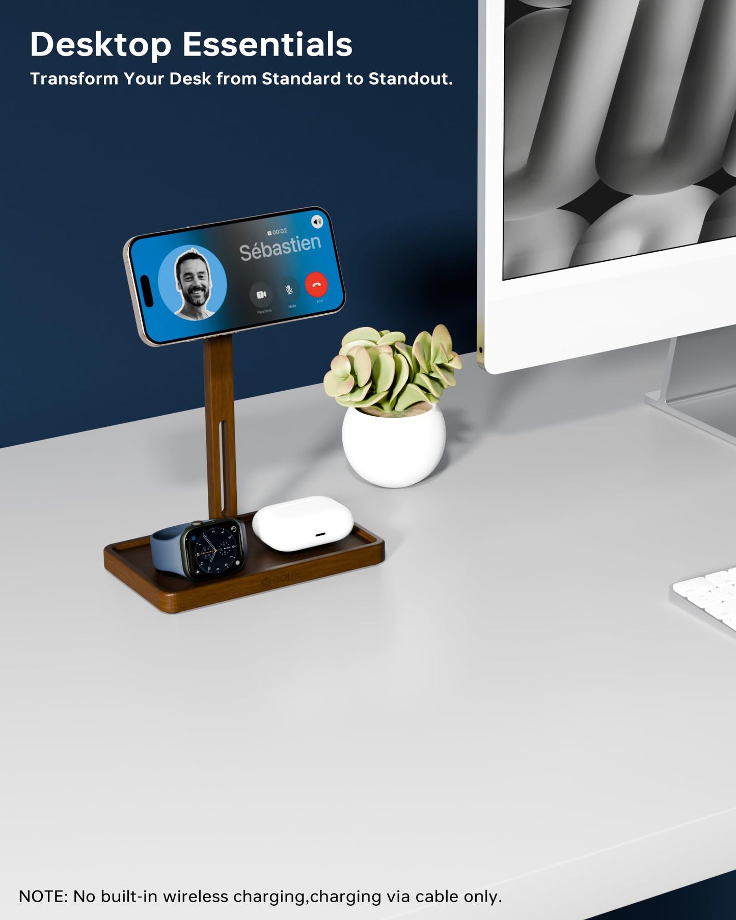YEOUX Premium Magnetic Phone Holder for Desk | Solid Walnut Wood | 360° Free Adjustable | MagSafe Compatible, for iPhone 17 16 15 14, Stylish Desk Accessory
