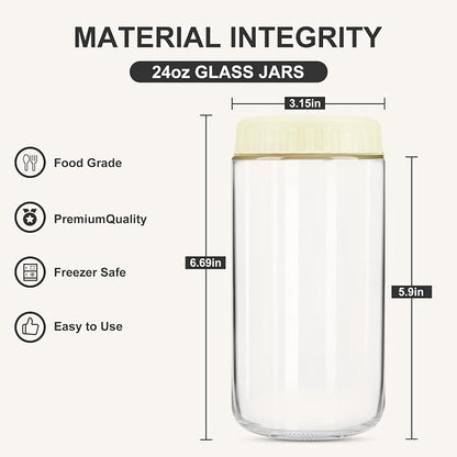 SHOWIN Overnight Oats Containers with Lids, 24oz Glass Jars with Lids 8 pcs, Milk White, Wide Mouth Mason jars for Salad, Yogurt, Snacks, Meal Prep