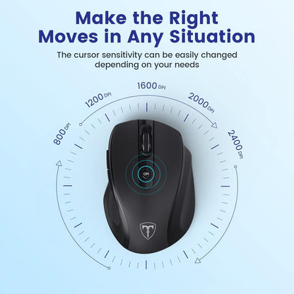 Wireless Mouse, D-09 Computer Mouse USB Cordless Mice for Laptop, Ergo Grips, Lightspeed 5-Level 2400 DPI, 16 Months Battery, Portable for PC Mac Chromebook (Black)