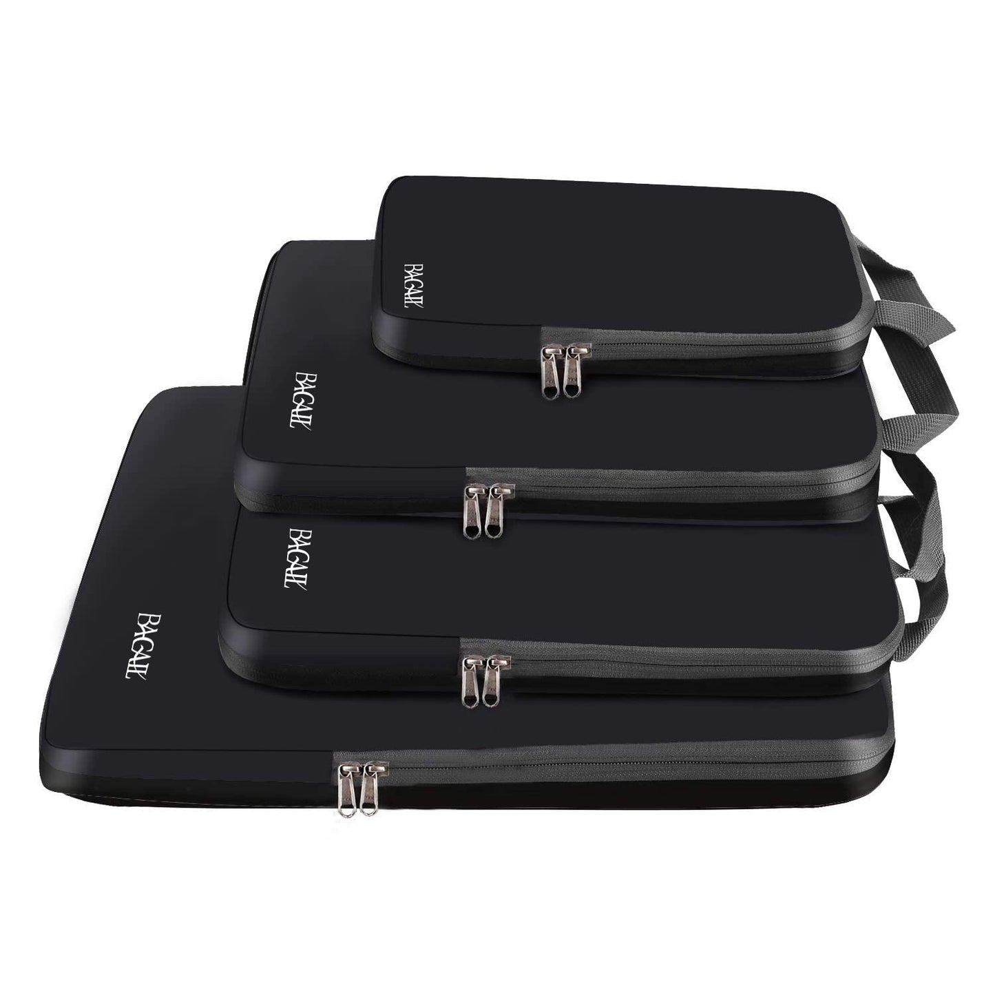 BAGAIL 4 Set/6 Set/8 Set Compression Packing Cubes Travel Accessories Expandable Packing Organizers (Cloth Pattern, 4-Black)