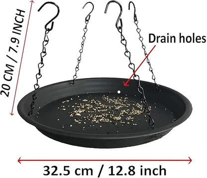 Large Hanging Bird Feeder Platform Seed Tray, Outdoor Garden Decoration for Wild Backyard Attracting Birds Works Great for catching Seed and Husk. （ Black ）