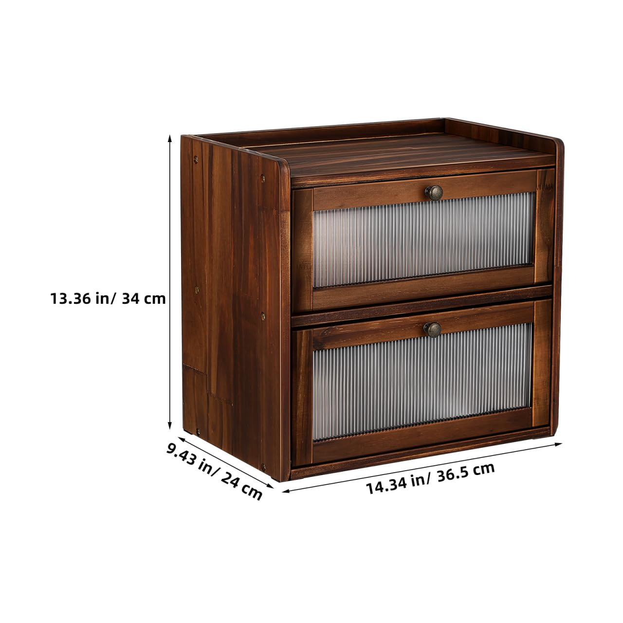 UKCOCO Wooden Bread Box 2 Layer Bread Box for Kitchen Counter Rustic Keeper with Ventilation Holes Magnetic Closure Front Windows Countertop Storage Organizer Brown