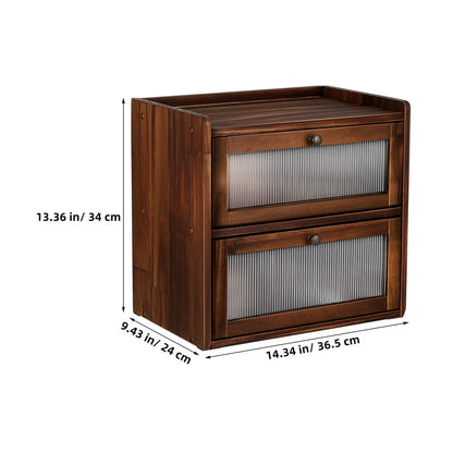 UKCOCO Wooden Bread Box 2 Layer Bread Box for Kitchen Counter Rustic Keeper with Ventilation Holes Magnetic Closure Front Windows Countertop Storage Organizer Brown