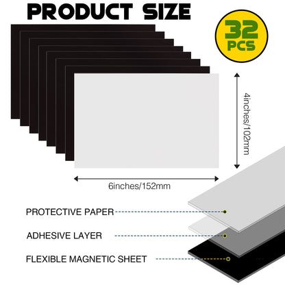 Magnetic Sheets with Adhesive Backing for 4x6 Pictures(Pack of 32),Adhesive Photo Magnets for Home/Classroom/Office,Magnets for Refrigerator