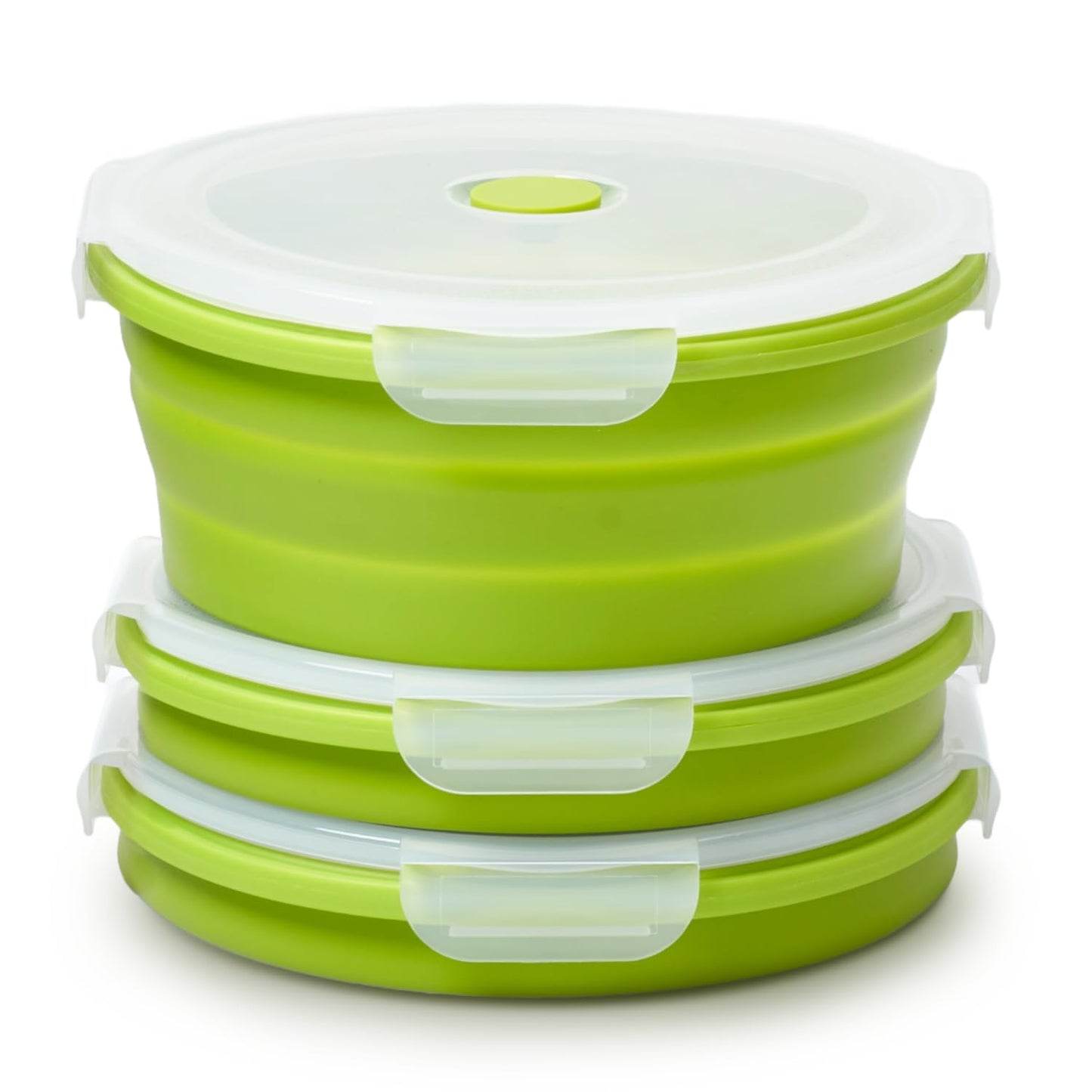 Vdomus Collapsible Food Storage Containers - Leak Proof, Microwave Safe - 40.5oz/1.2L Airtight Silicone Food Containers - Meal Prep Collapsible Bowls with Lids - Set of 3 - Green