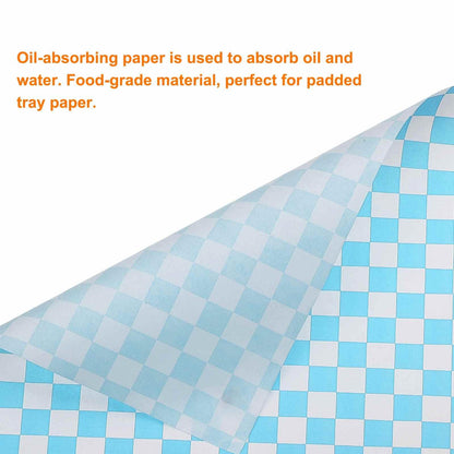 HARFINGTON 300pcs Square Checkered Pattern Wax Paper Sheets 10" x 10" Oil-absorbing Dry Food Wrapping Paper for Sandwich Baking Liners Picnic Basket Bread Hamburger Wrap, Blue