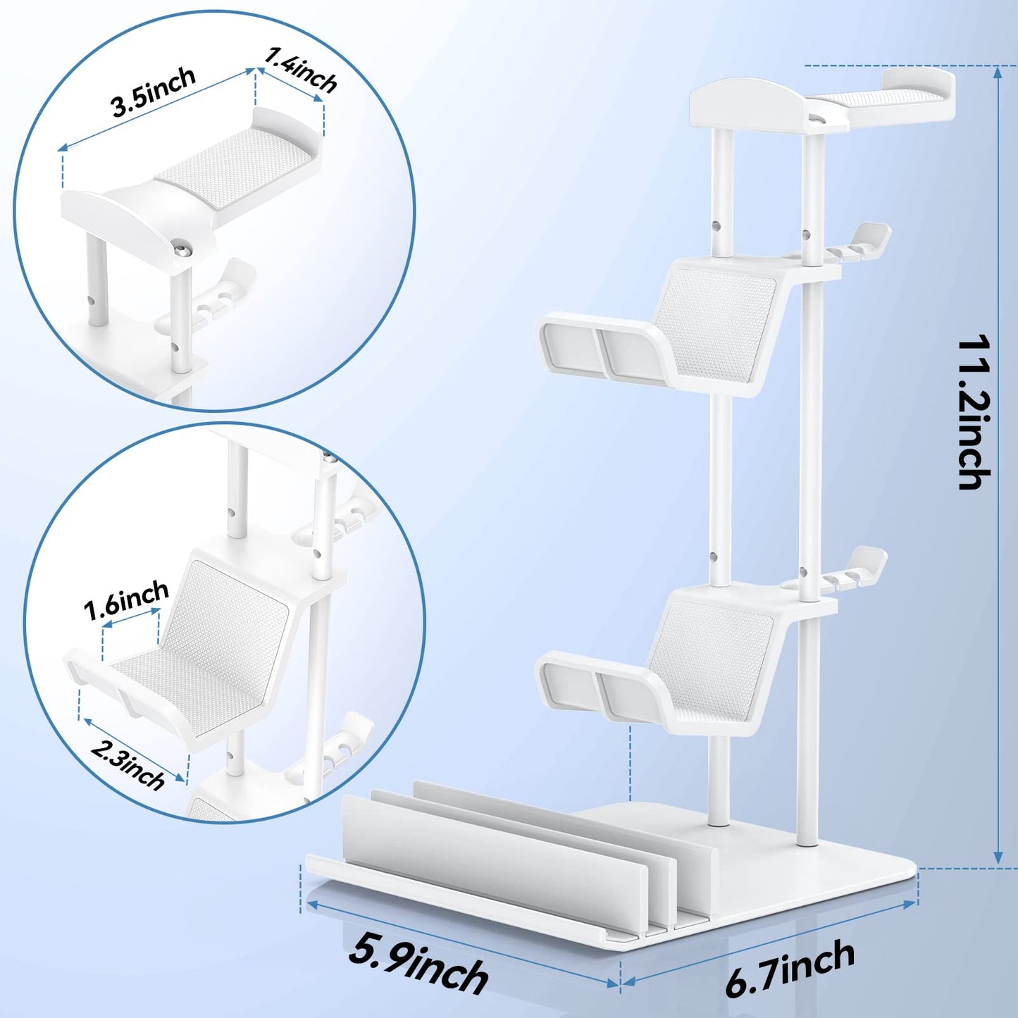 KDD Headphone Stand, Controller Holder & Headset Holder for Desk, Earphone Stand with Aluminum Supporting Bar, Universal Storage Organizer Headphones/Controller/Switch/Mobile Phone(White)