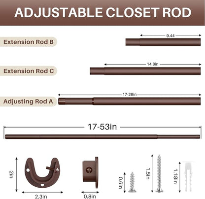 SUTINE Closet Rod - Closet Rods for Hanging Clothes, 17 to 53 inch Adjustable Closet Hanging Rod, Heavy Duty Clothes Rod Clothing Bar, Closet Poles for Hanging Clothes for Wardrobes, Shower Curtain