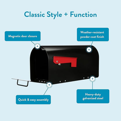 Architectural MAILBOXES Ironside Large Capacity Galvanized Steel black, Post-Mount Mailbox, MB801BAM, Metal, Black | Galvanized steel build for outside with rust-resistant powder-coat finish and a magnetic door closure. USPS approved.