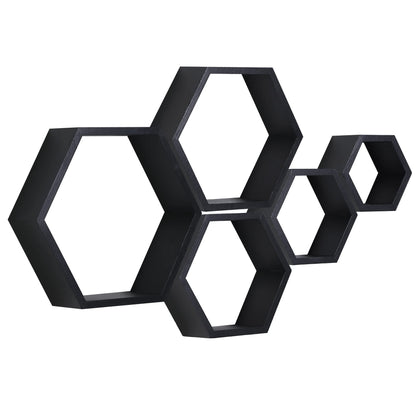 PHOENANCEE Hexagon Floating Shelves,Wall Mounted Wood Farmhouse Storage Honeycomb Shelf Set of 5,for Bathroom, Kitchen, Bedroom, Living Room,Office,Home Room Wall Decor Driftwood Finish