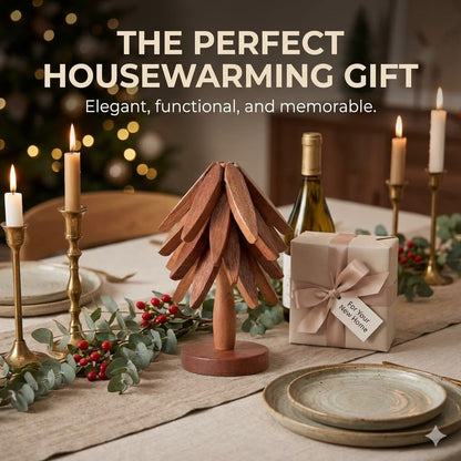 Wooden Trivets for Hot Dishes, Foldable Tree Trivet Set with Stand, 4-Layer Walnut Wood Trivet for Pots, Pans, Coffee & Teapot, Space Saving Table Protector for RV, Decorative Kitchen Decor & Gift