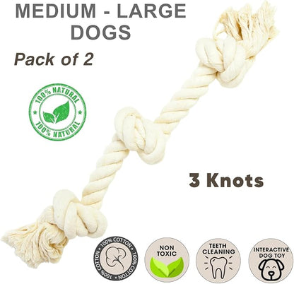 Dog Rope Toys for Large/Medium Aggressive Chewers, Tough Cotton Chew Toy, 39 Inch 5 Knots Indestructible, Tug of War Dog Pull Rope Teeth Cleaning (3 Knots (Pack of 2))