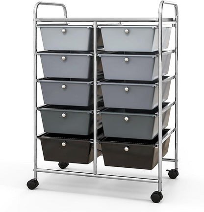 Giantex 10 Drawers Rolling Cart, Classroom Organizers, Storage Cart with Wheels, for Teacher Office Home School Supplies Tool Craft Art Paper, Black Gradient