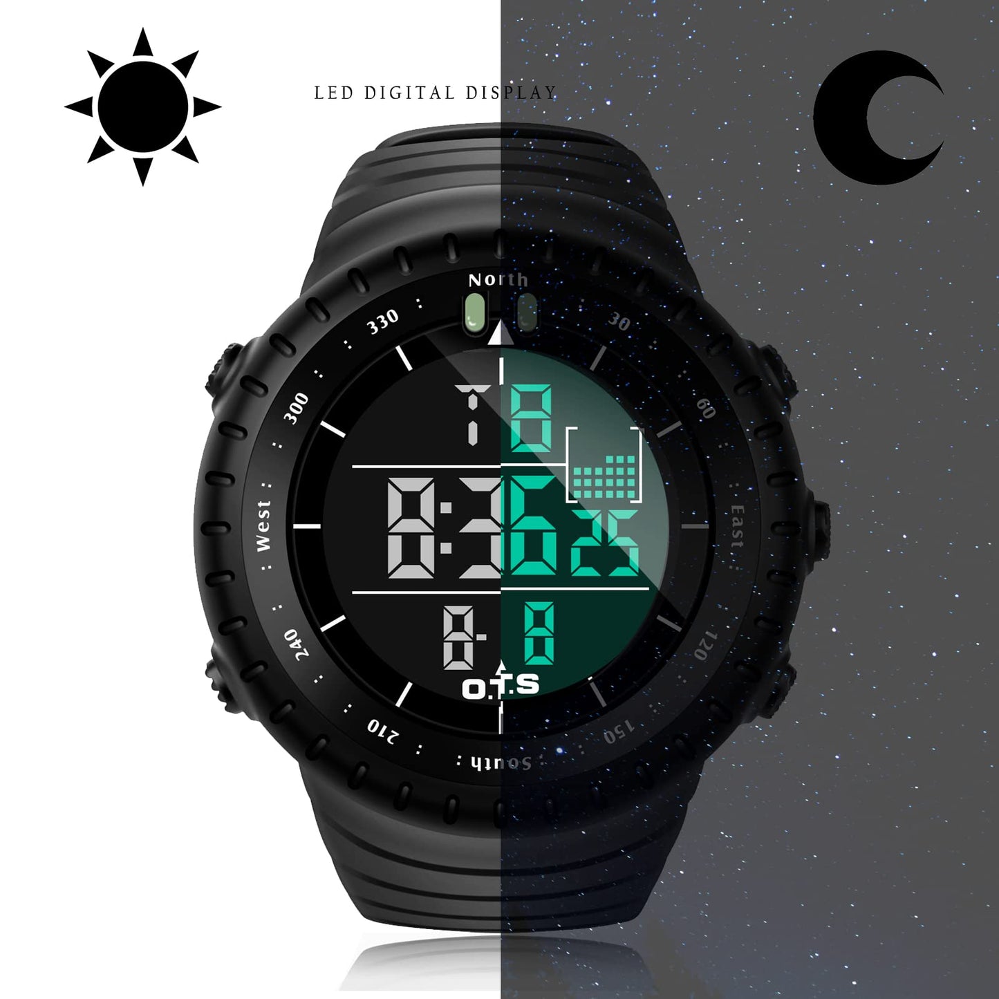 PALADA Men's Digital Sports Watch Waterproof Tactical Watch with LED Backlight Watches for Men (Black)