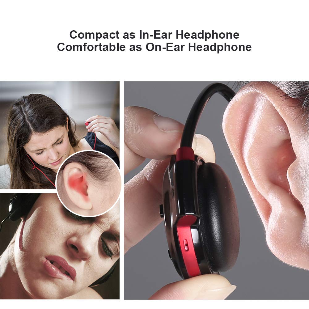 Smatree Cootree Wireless Headphone Sports Headset with Built in Microphone,Bluetooth Headphones Behind The Head,Foldable and Carried in The Purse, Black/Red