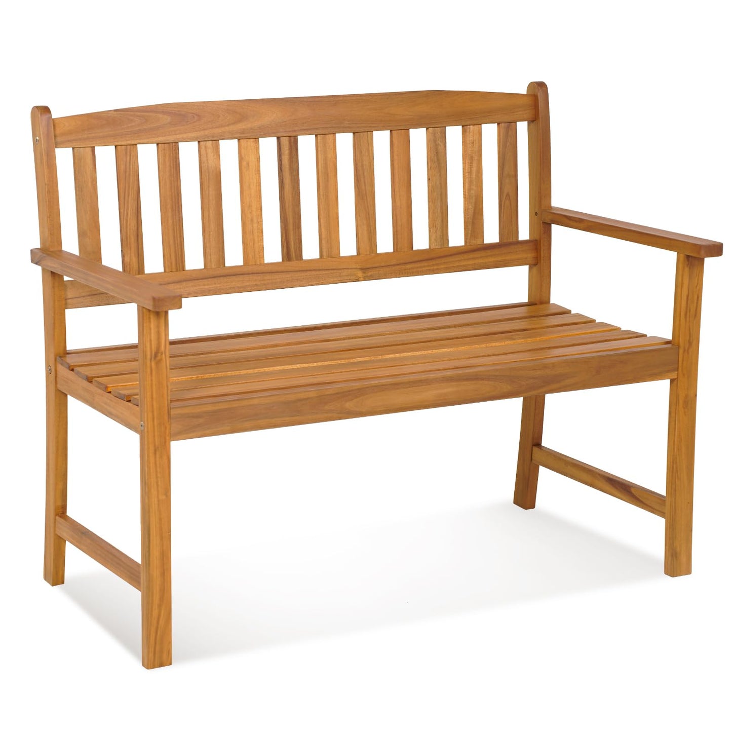 Tangkula Outdoor Acacia Wood Bench, 2-Person Garden Bench with Backrest and Armrests, Garden Bench with Slatted Seat for Porch, Park, Backyard, 800 Lbs Max Load, 43” L x 22” W x 34” H, Natural