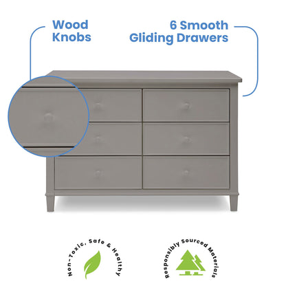 Delta Children Haven 6 Drawer Dresser with Interlocking Drawers - Greenguard Gold Certified, Grey
