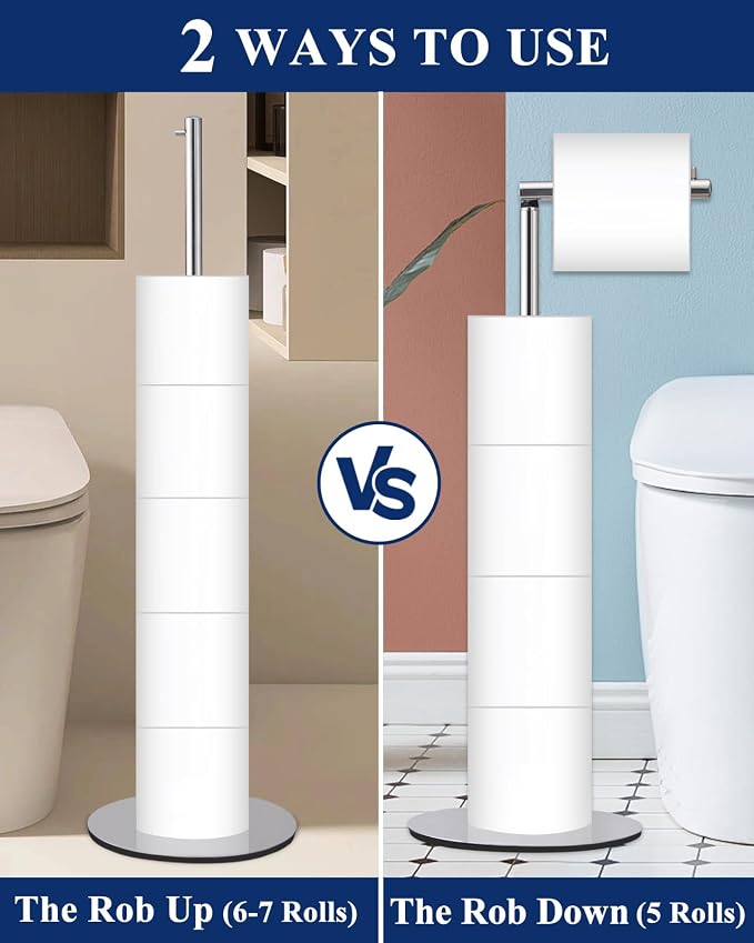 Toilet Paper Holder Stand, Free Standing Toilet Paper Roll Holder with Reserve, Modern Bathroom Toilet Paper Stand for 4 Rolls, Chrome, Housen Solutions