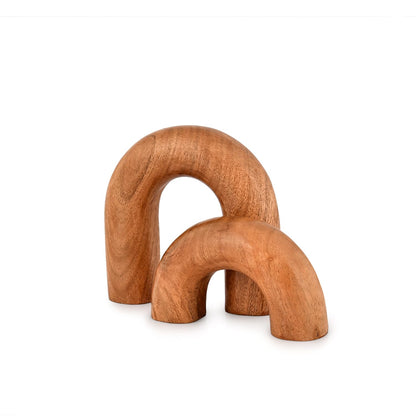 Kaizen Casa Statues Acacia Wood Decorative Objects,Neutral Home Decor for Shelves, for Living Room Bedroom, Modern Table Top Bookshelf Décor (5"x 5" x 1.5") (5"x 3.5" x 1.5")